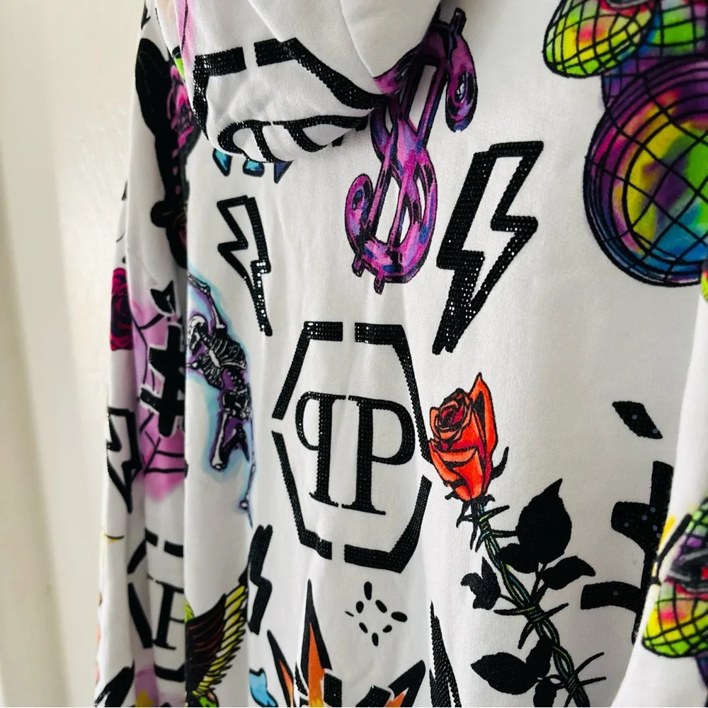 Philipp Plein Tracksuit Zipper‎ Jacket w/ Joggers Tattoo Punk Rocker White XXXL